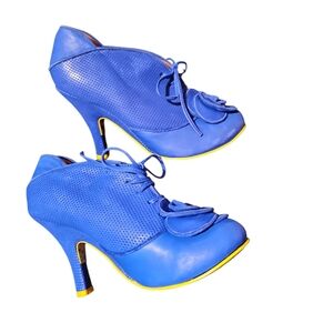 Irregular Choice Blue and Orange Lace Up Boots with Whimsical Design